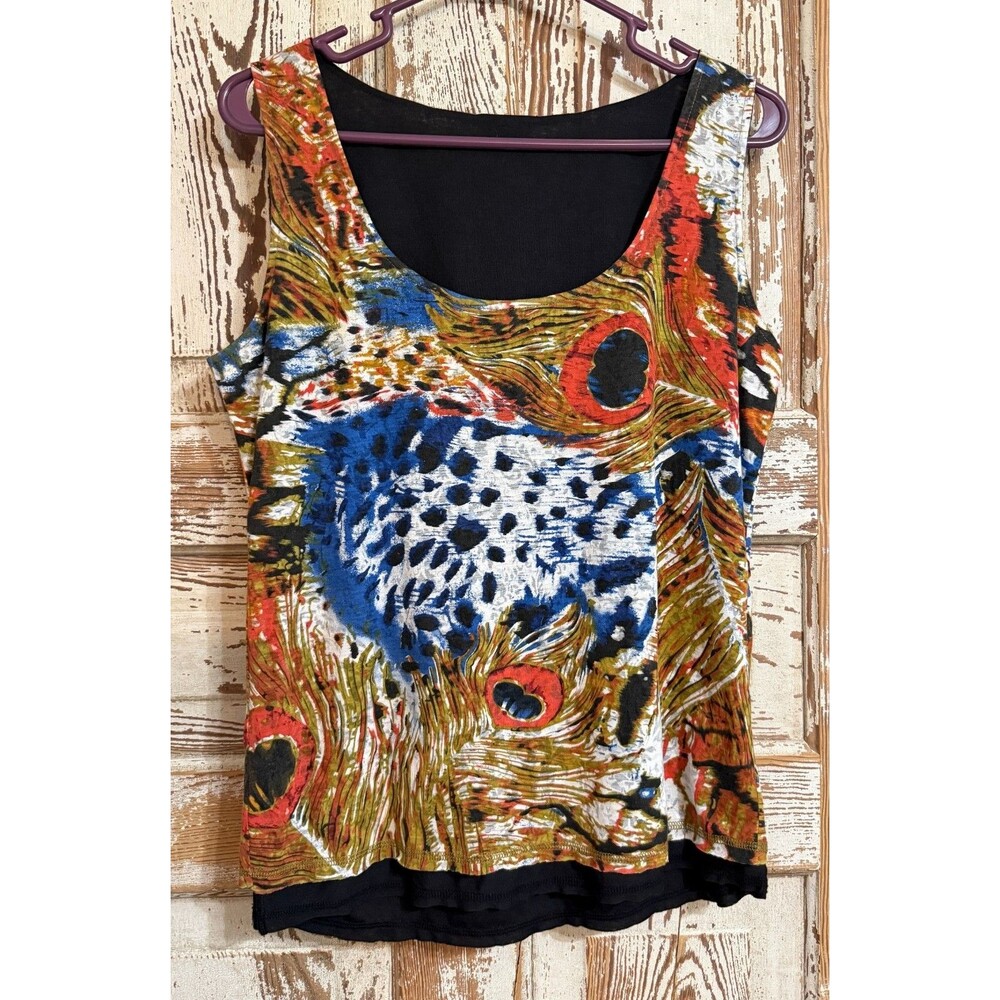 Zoe D. Multi-Color/Black Reversible Sleeveless Top - Poly Rayon - Large Petite
